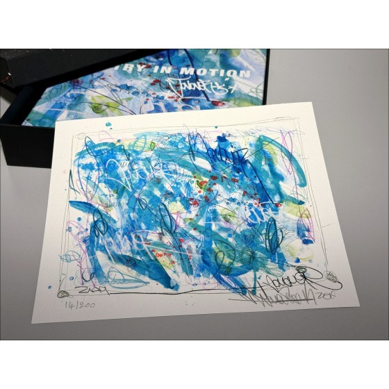 JonOne - Scatola "Poetry in Motion" (Pittura + serigrafia rialzata (unica) firmata + libro) 2019