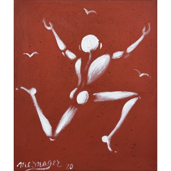 Jérôme Mesnager - Acrylmalerei "Der springende Mann in Weiß" 55x46cm (10f) - 2020