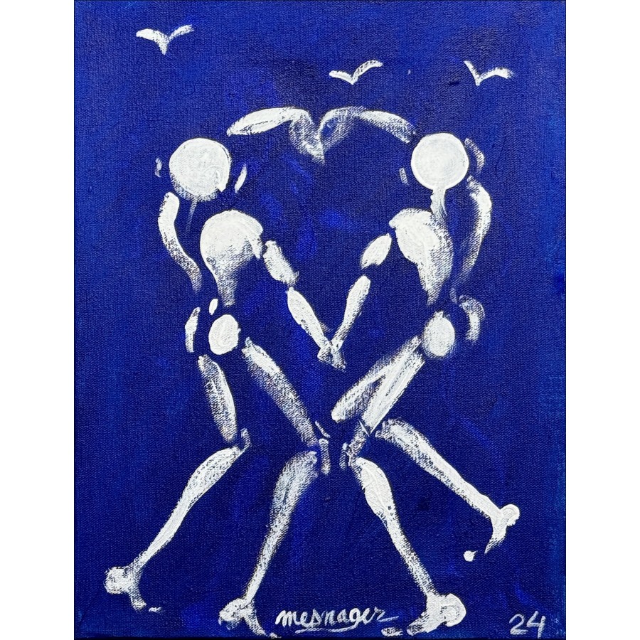 Jérôme Mesnager - Acrylic schilderij "De dans van de man in het wit" 35x27cm (5F) - 2024