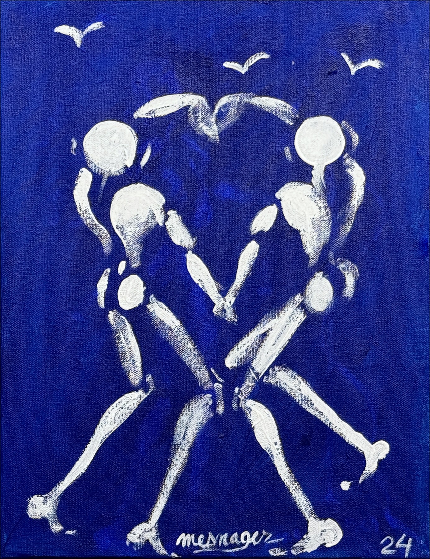 Jérôme Mesnager - Pittura acrilica "La danza dell'uomo in bianco" 35x27cm (5F) - 2024