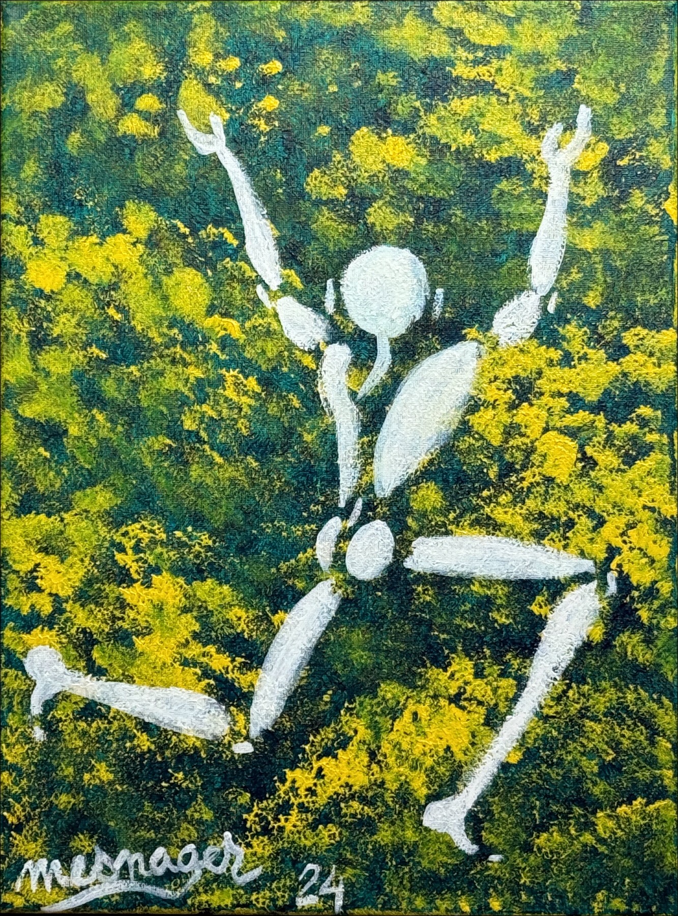 Jérôme Mesnager - Acrylmalerei "Unter den Bäumen" 39x29cm - 2024