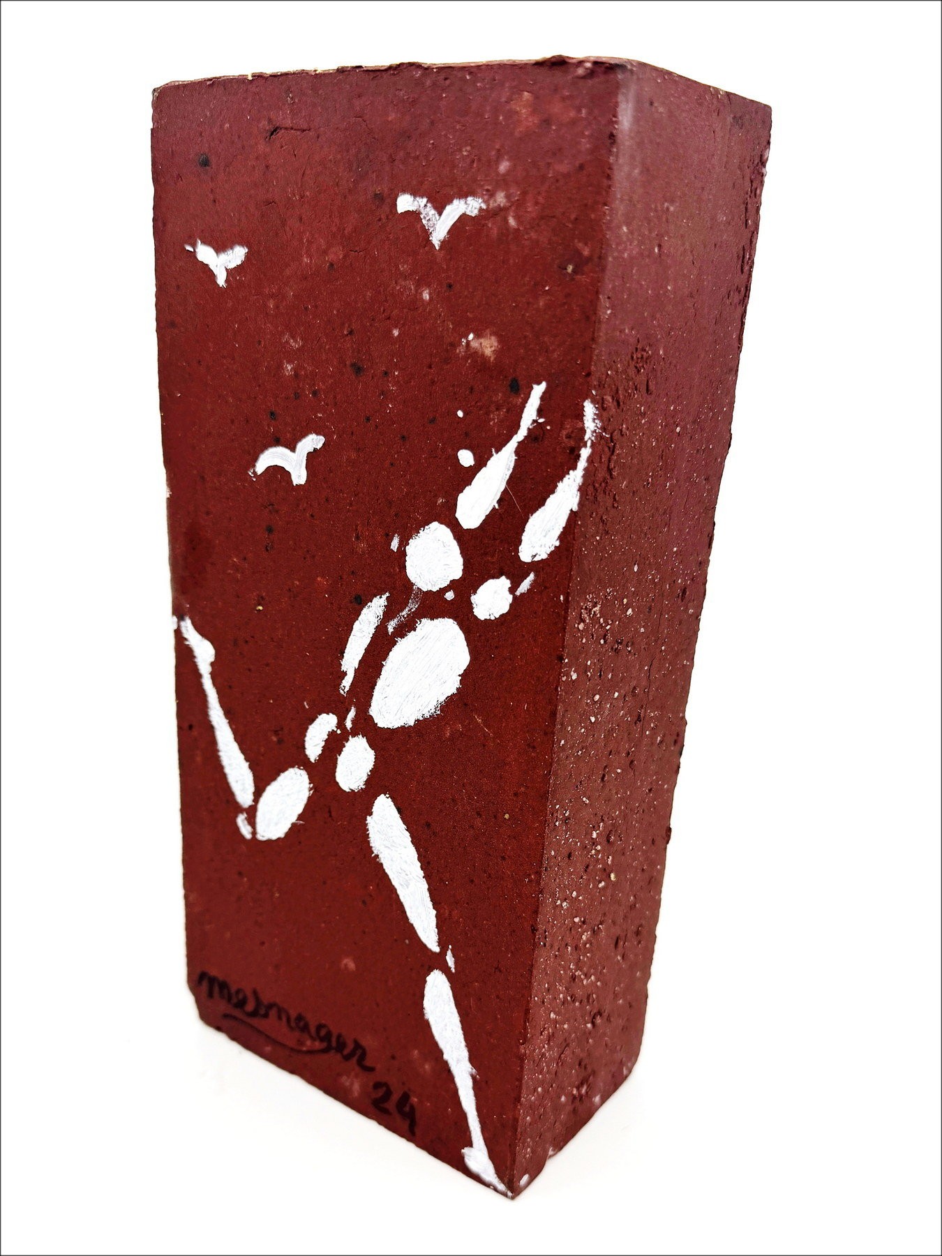Jérôme Mesnager - Mattone dipinto "L'uomo in bianco B1" 22x11x6cm - 2024
