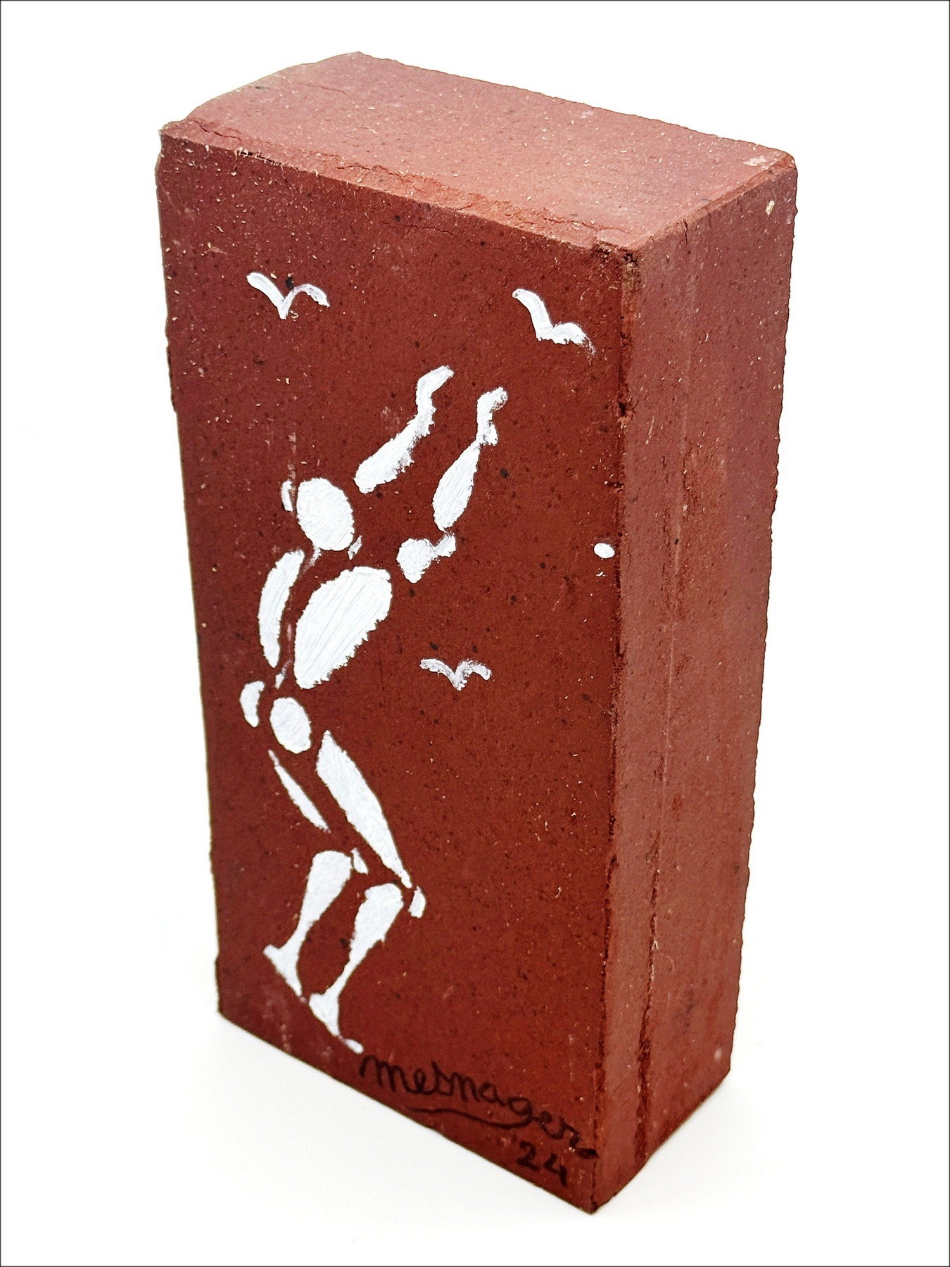 Jérôme mesnager - pittura acrilica su mattoni "uomo in bianco" 22x11x6cm - 2024