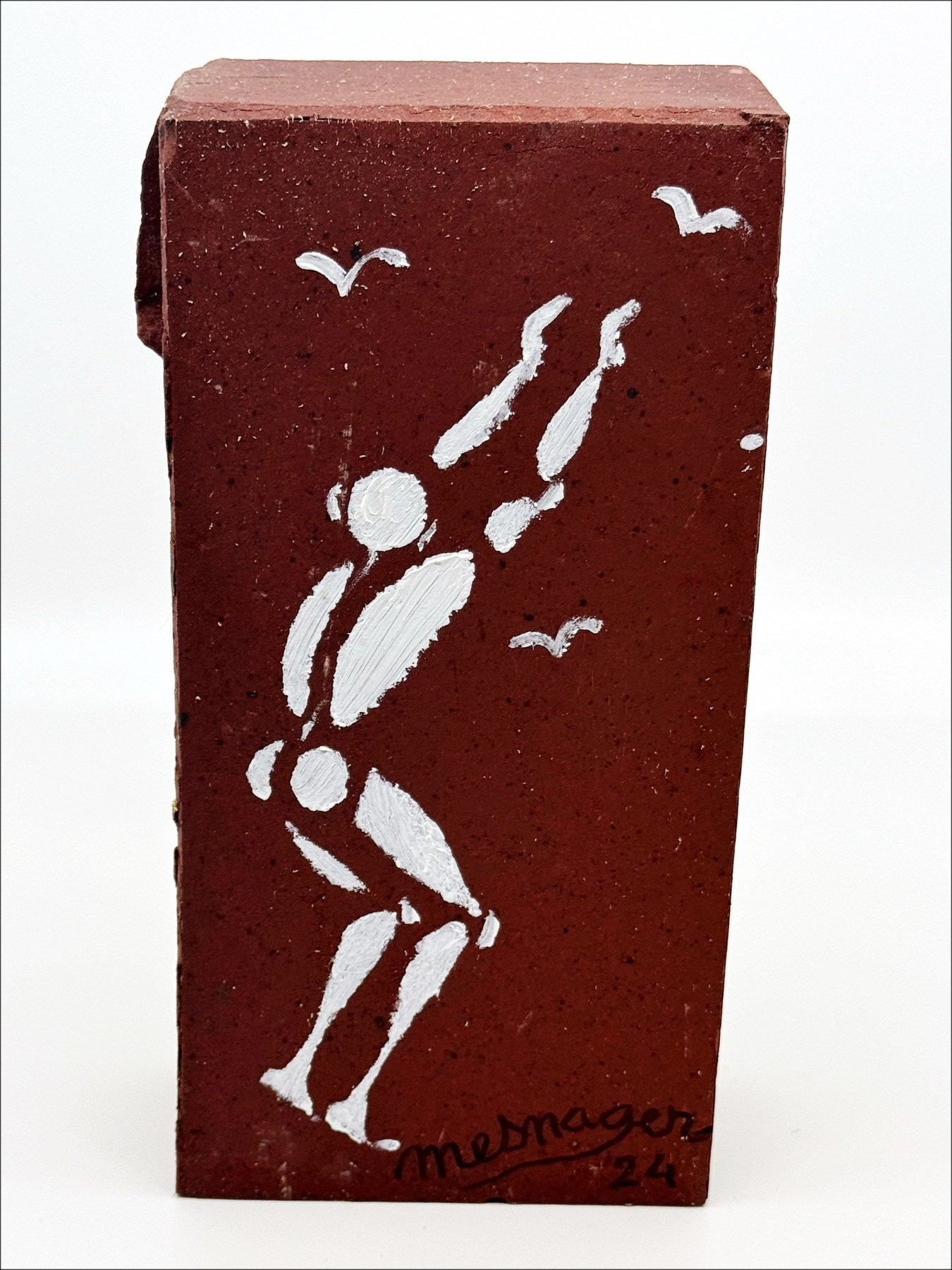 Jérôme MESNAGER - Acrylic painting on brick "the man in white" 22x11x6cm - 2024