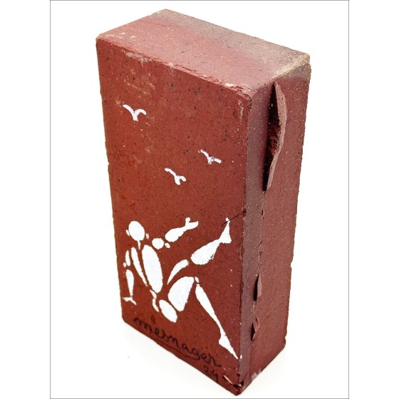 Jérôme MESNAGER - Pintura en ladrillo "el hombre en blanco B3" 22x11x6cm - 2024