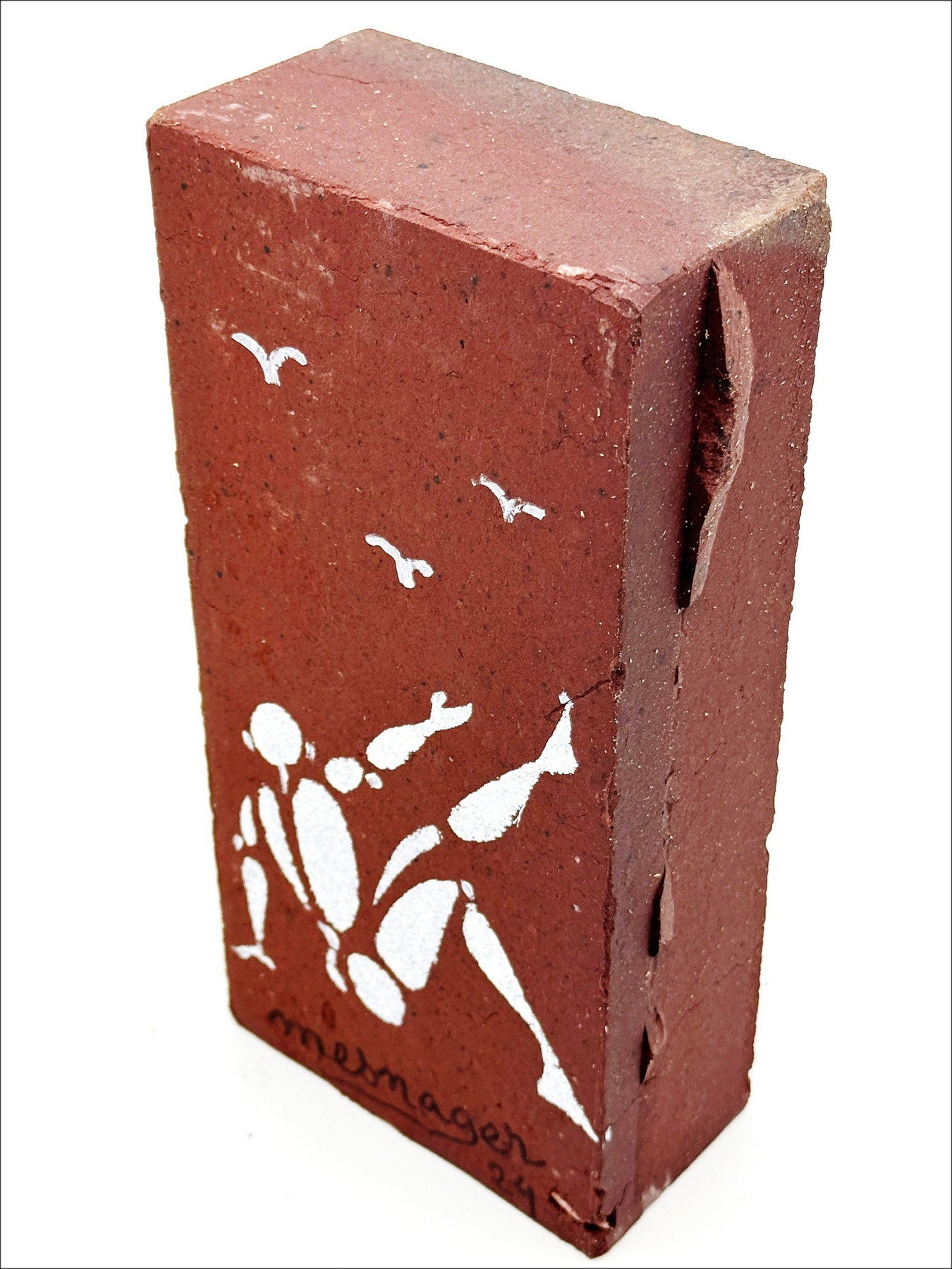 Jérôme Mesnager - Mattone Pittura "L'uomo in bianco B3" 22x11x6cm - 2024