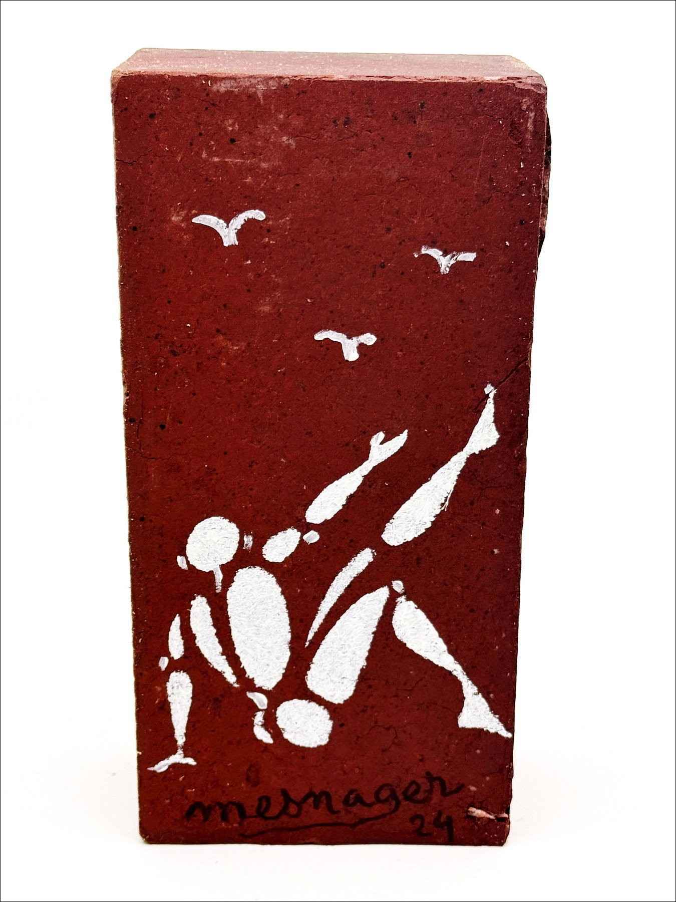 Jérôme Mesnager - Ziegelmalerei "Der Mann in Weiß B3" 22x11x6cm - 2024