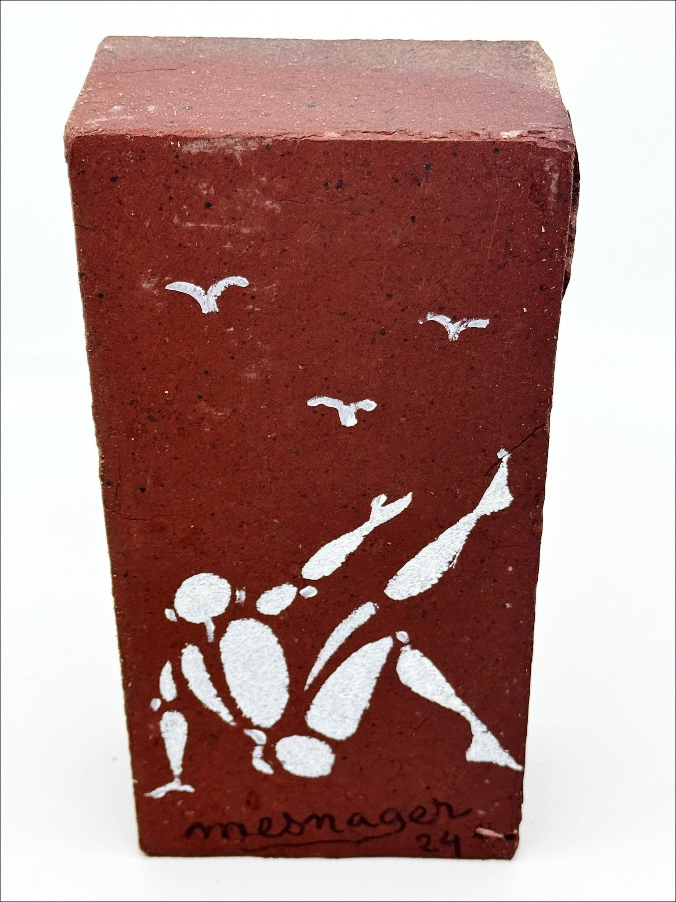 Jérôme MESNAGER - Painting on brick "the man in white B3" 22x11x6cm - 2024