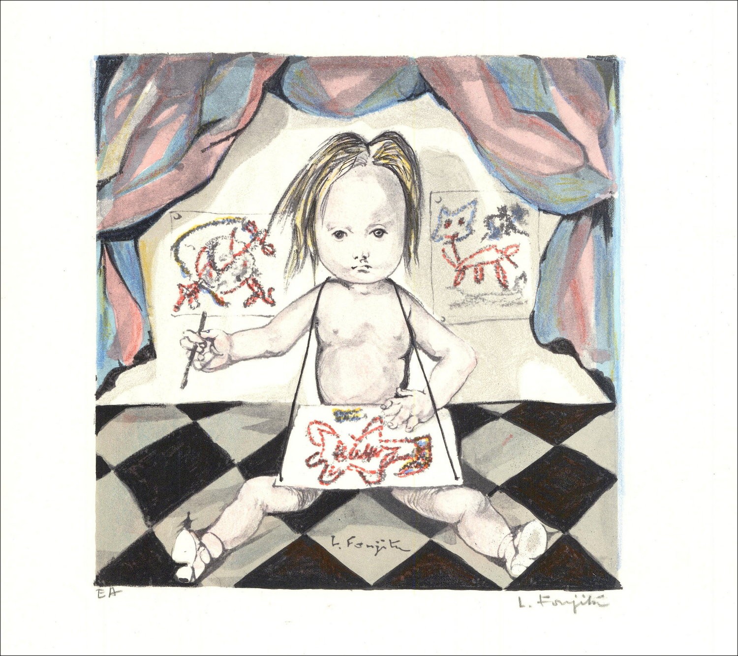 "L'artista" di Leonard Foujita 1963 - Litografia autenticata