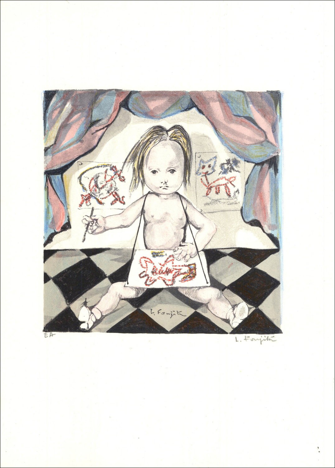"L'artista" di Leonard Foujita 1963 - Litografia autenticata