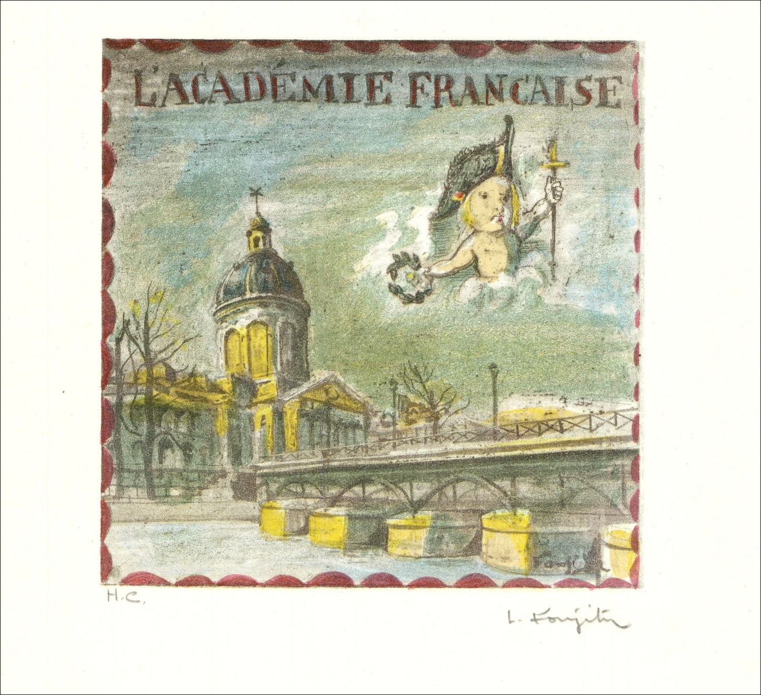 "Die französische Akademie" von Leonard Foujita, 1963 - zertifizierte Lithographie