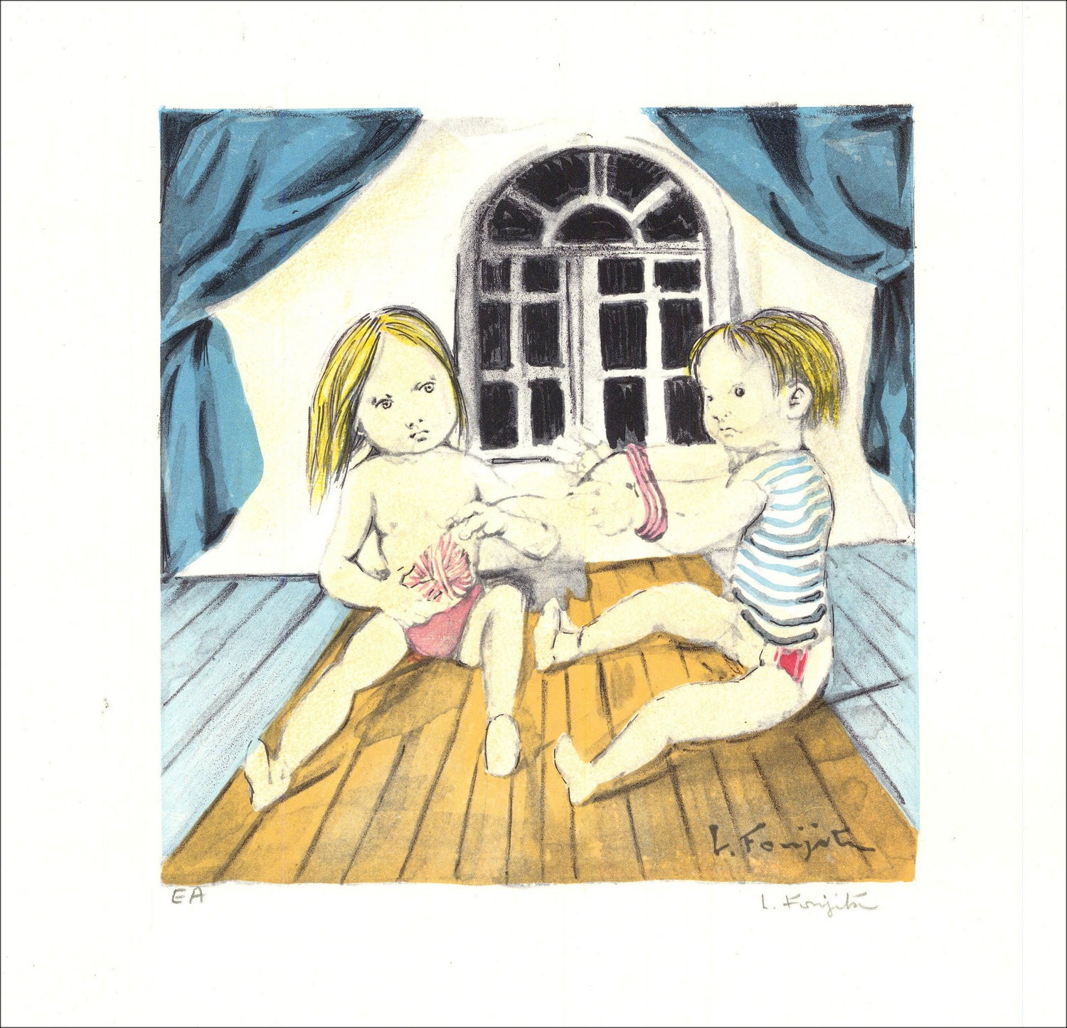 "The Knit" von Leonard Foujita 1963 - Original-zertifizierte Lithographie