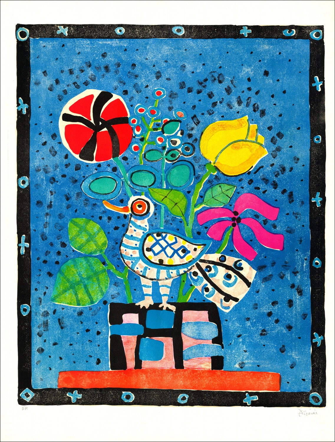 "El ramo y el pájaro" de Paul Aizpiri - Original EA Litografía