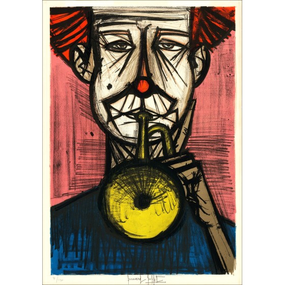 Bernard BUFFET - Lithographie originale "Le clown à la trompette" - 72x51cm - 1968 - Le cirque