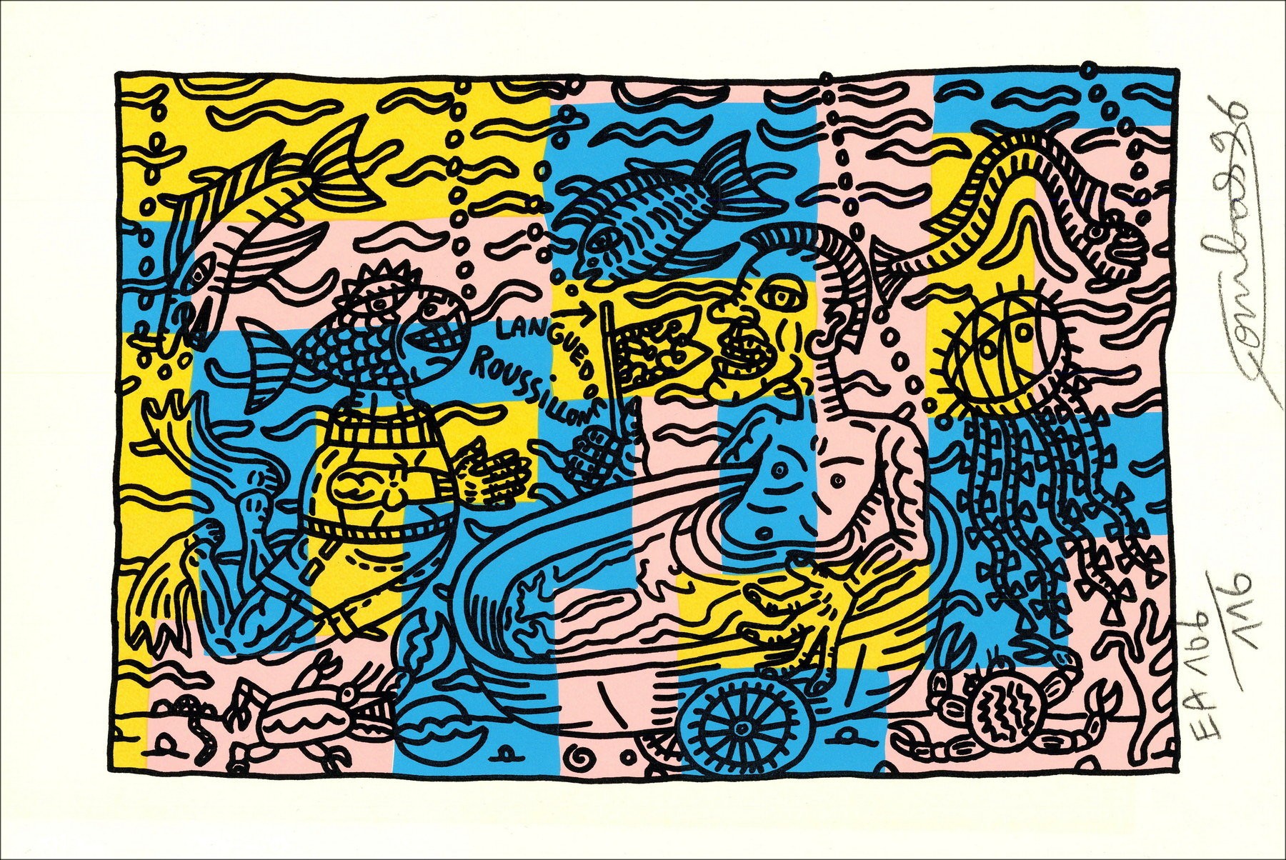 "Bagno in Thau Pond" da Robert Combas, 1996 - E.A Stampa dello schermo