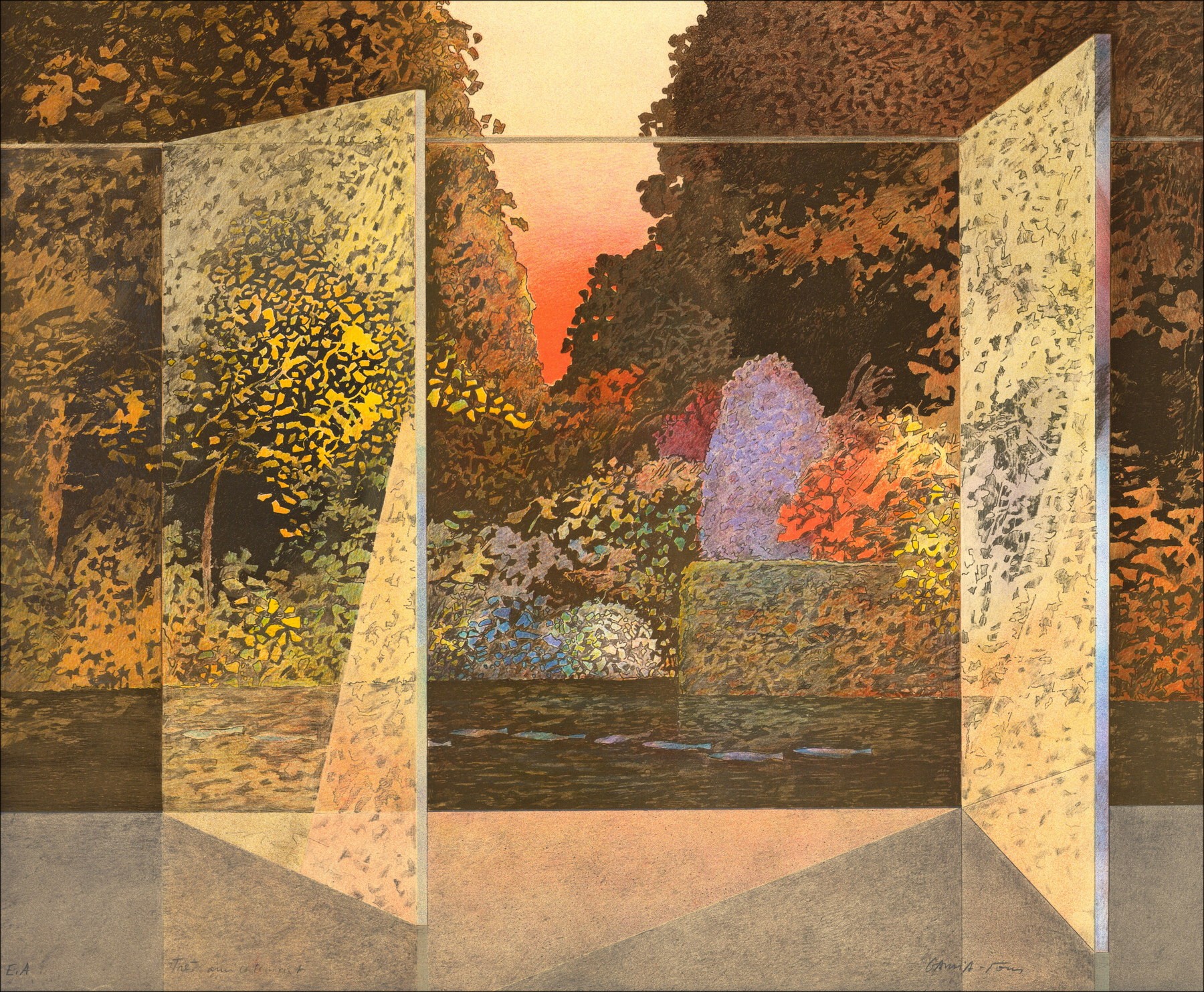 Pierre Garcia-fons - Original-Lithographie "Der Garten" 56x68cm, signiert und nummeriert im Bleistift