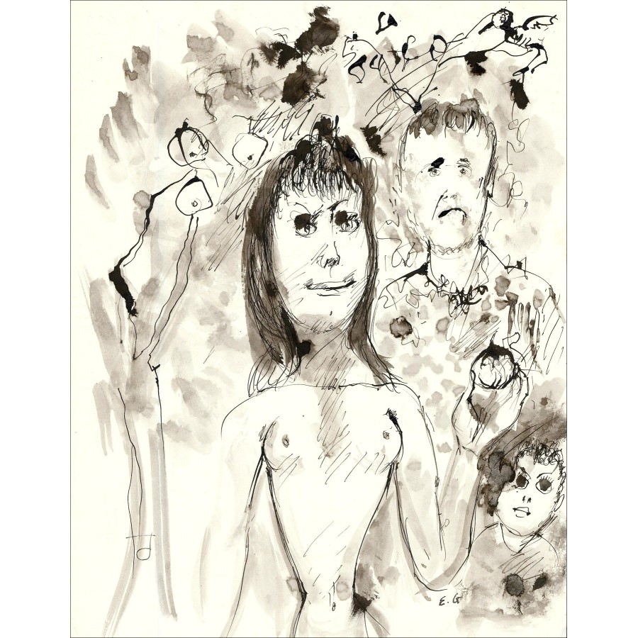 "Original Ink Drawing on Paper" - Signed Artwork 27x21 cm