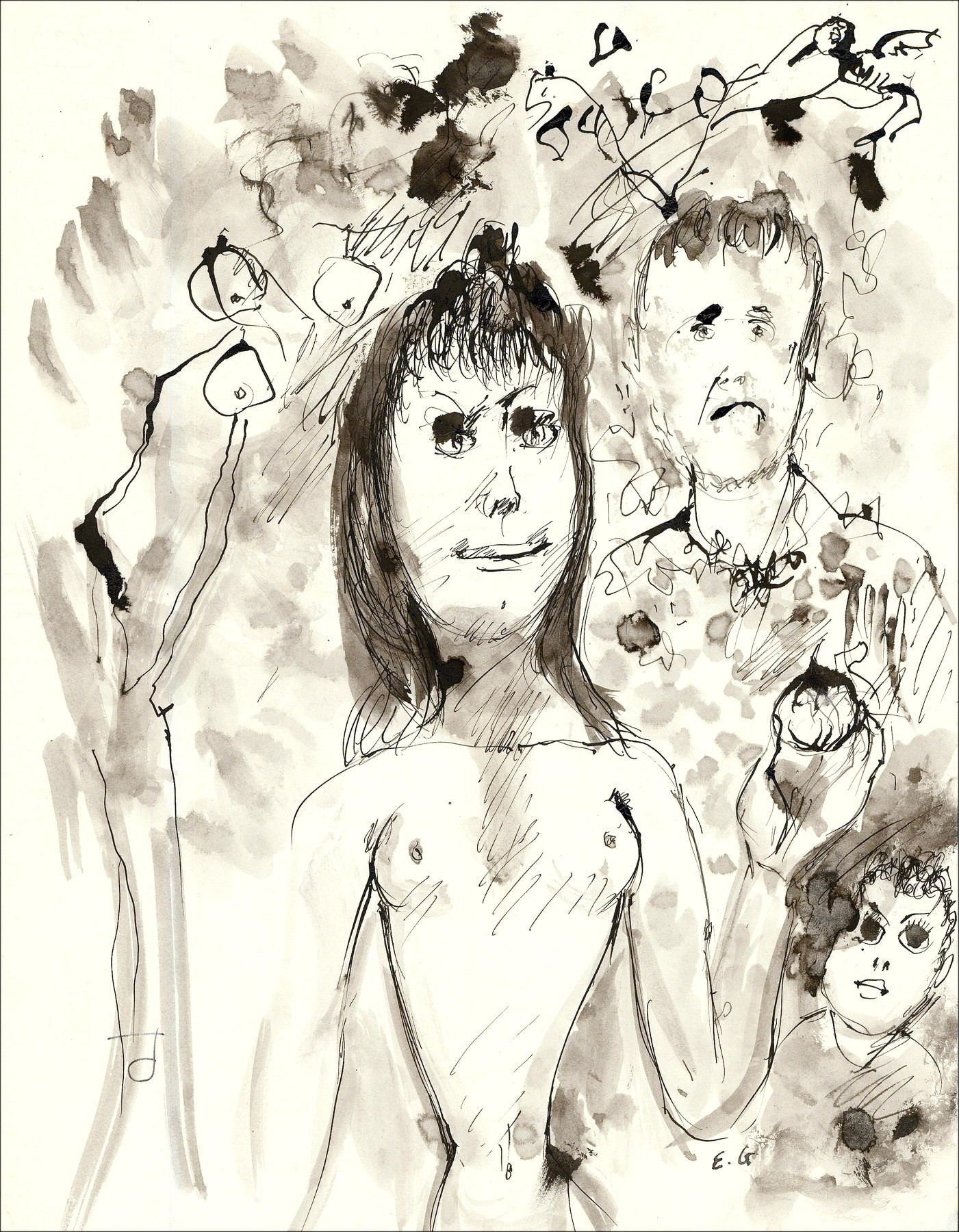 "Original Ink Drawing on Paper" - Signed Artwork 27x21 cm