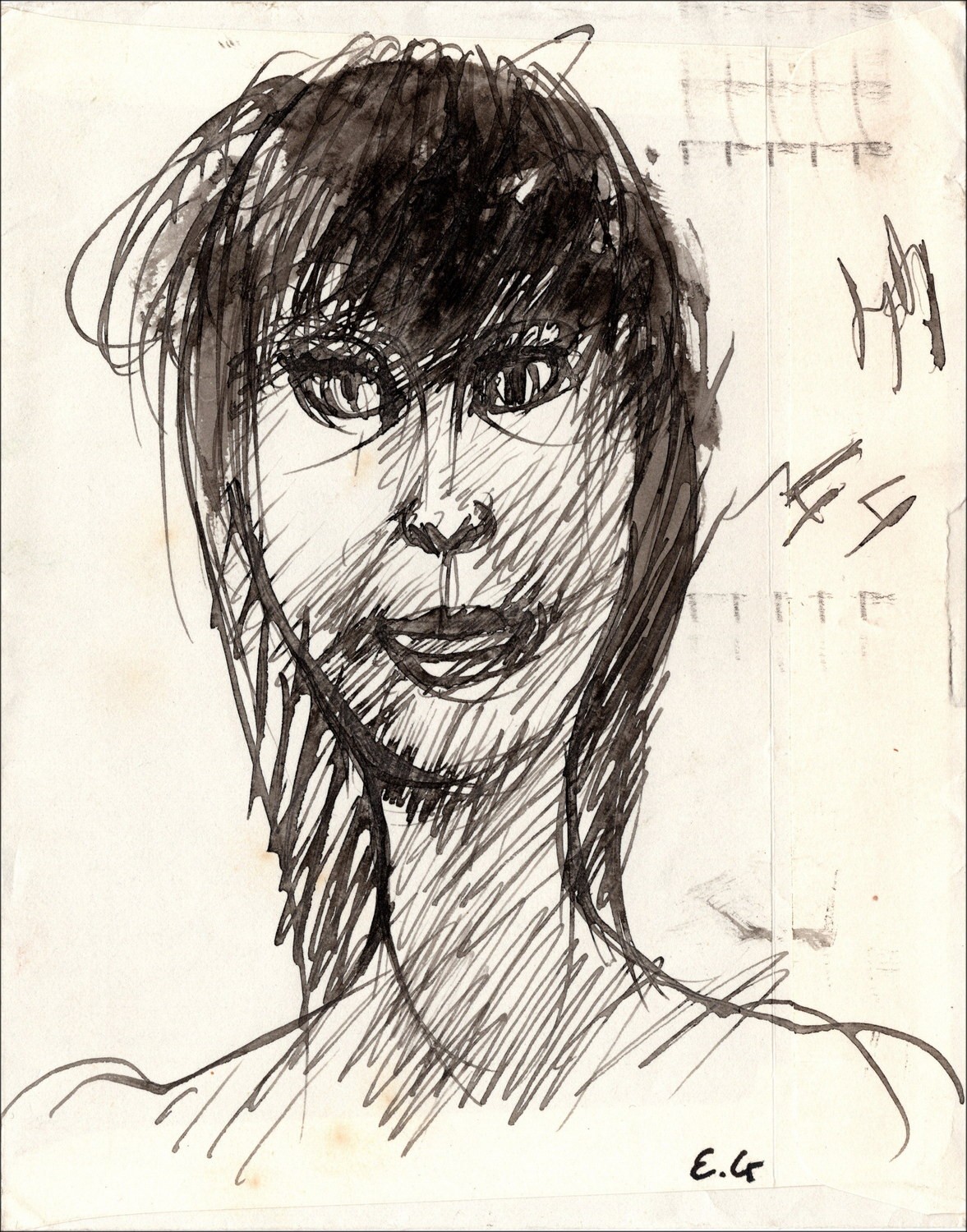 Edouard GOERG - Dessin original à l'encre "Portrait de femme" 14x12cm
