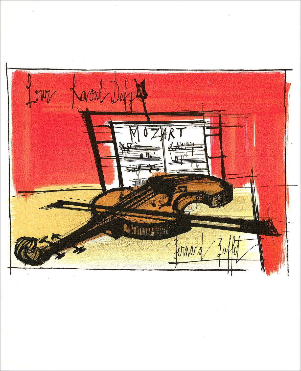 Bernard Buffet - Violon et Partition Lithographie 1965