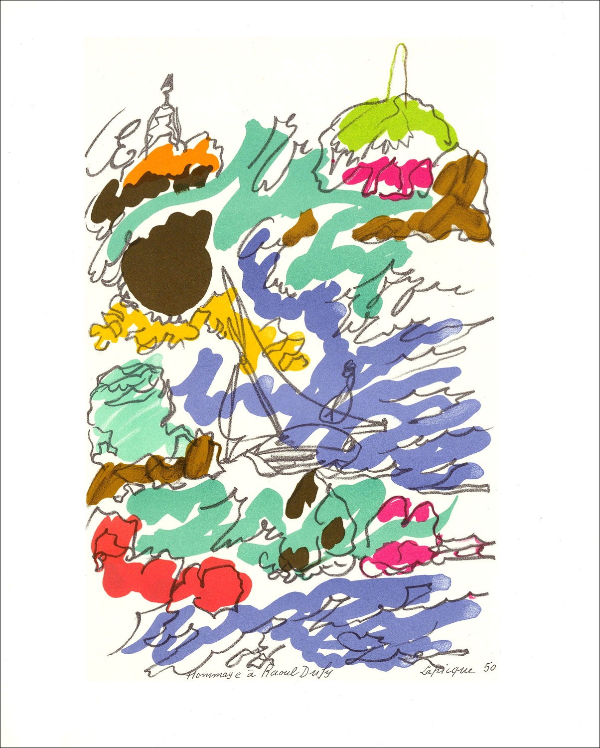 Charles Lapicque "Composition" Hommage à Raoul Dufy - Lithographie 1965