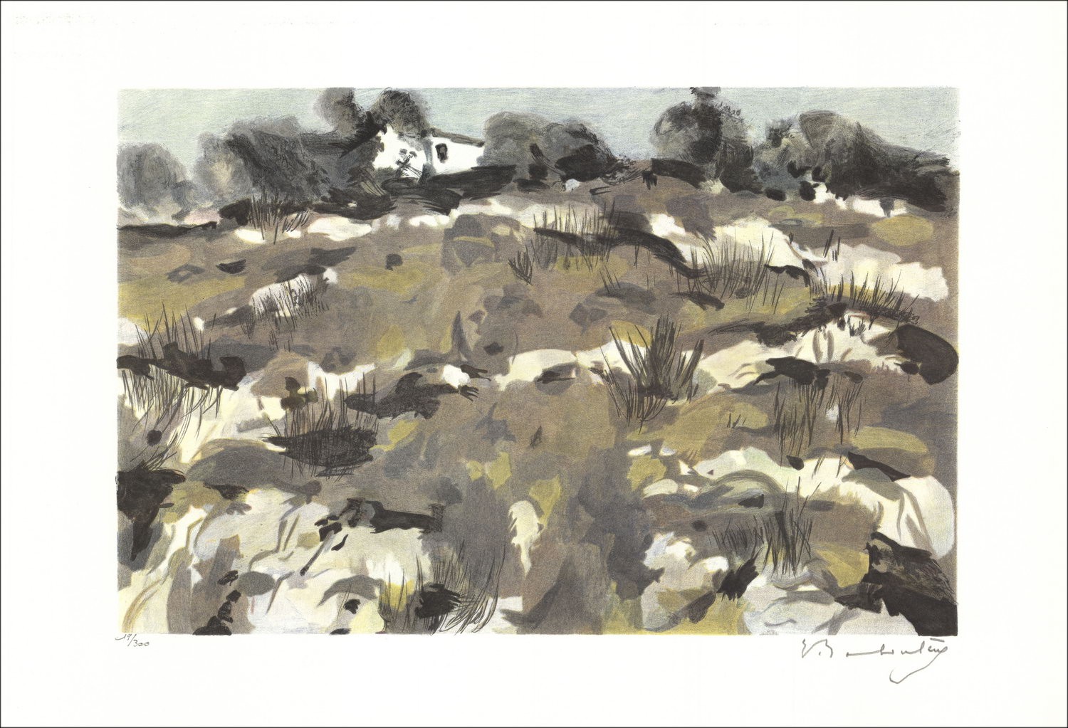 Eugène BABOULÈNE - Lithographie Originale "La Provence, Eygalières" 38x56cm - 1992