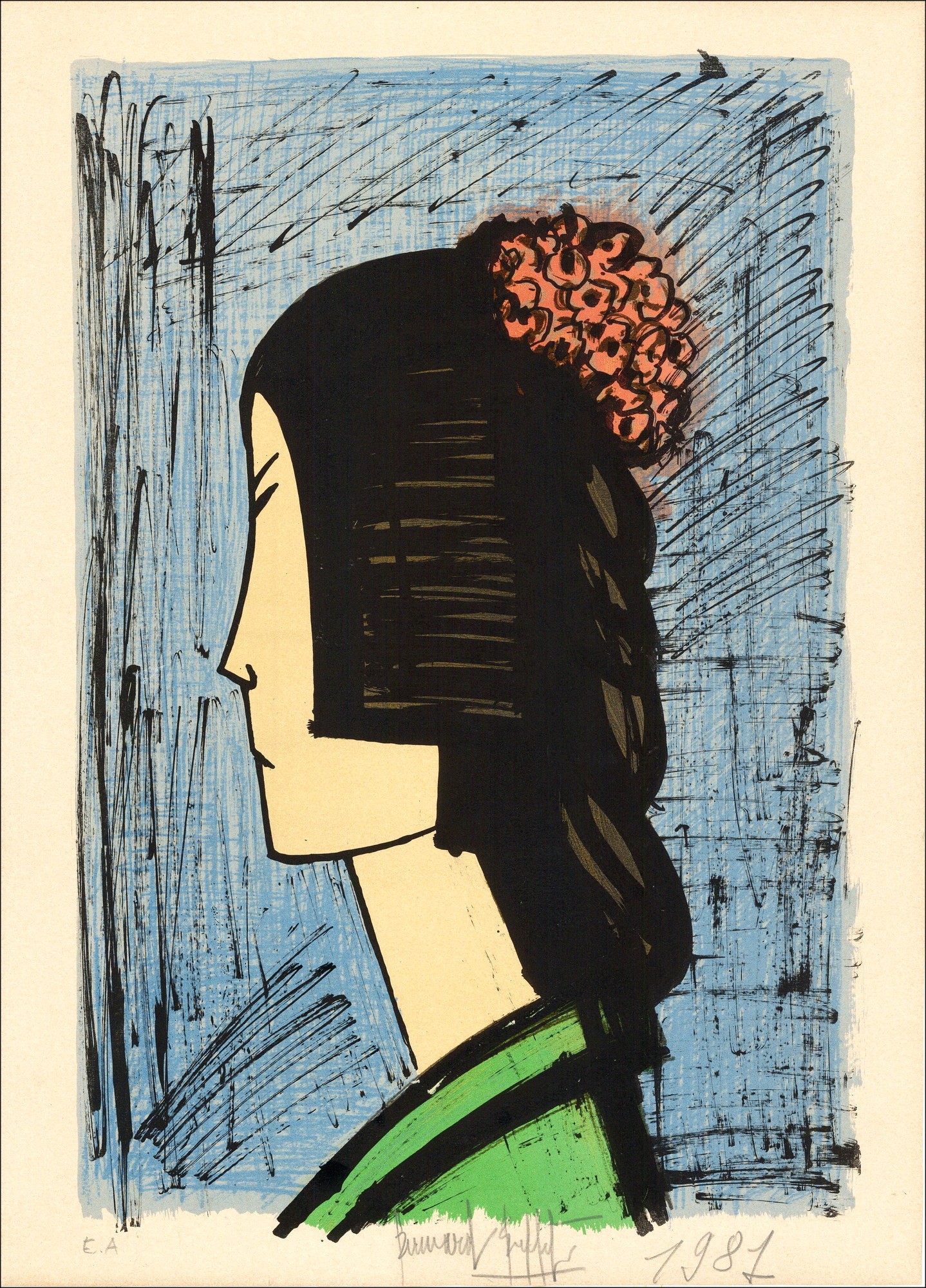 Bernard BUFFET – japonés con peinado florido 1981