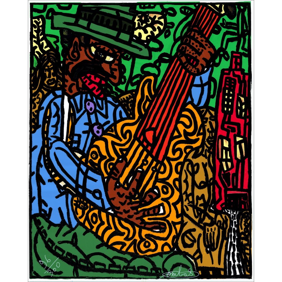Robert COMBAS - Sérigraphie "Le Guitariste et les musiciens" 86x69cm - 2008
