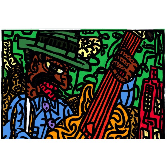 Robert COMBAS - Sérigraphie "Le Guitariste et les musiciens" 86x69cm - 2008