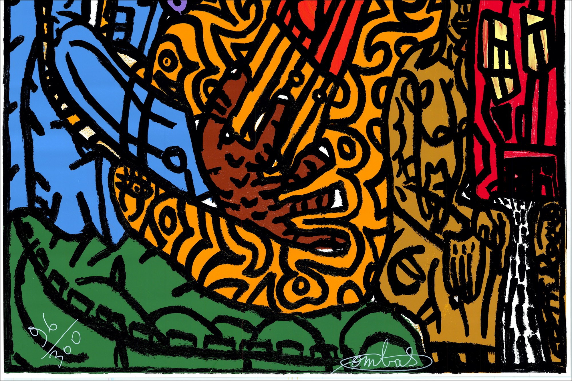 Robert Combas - zeefdruk "le gitarist en muzikanten" 86x69cm - 2008