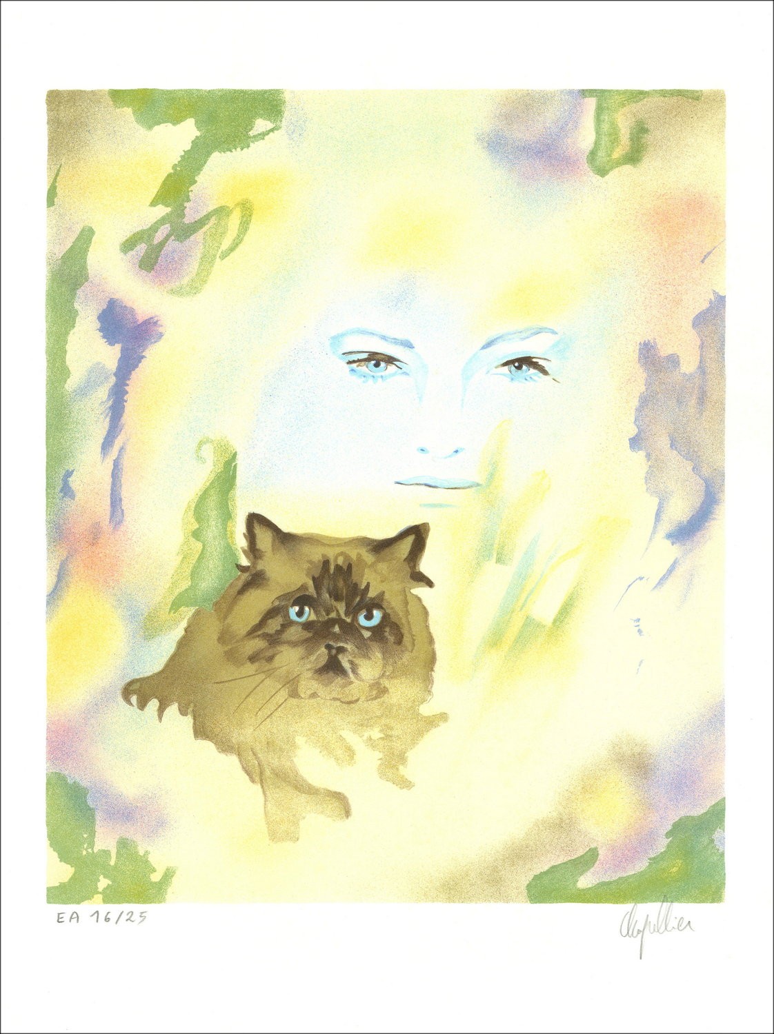 "Woman and Cat" - Original Lithograph Signed and Numbered