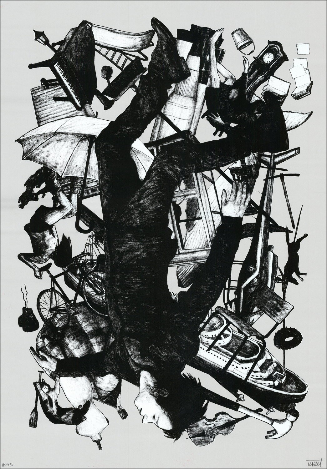 LEVALET "The Fall" (Grigio) 2017 - Schermo originale firmato