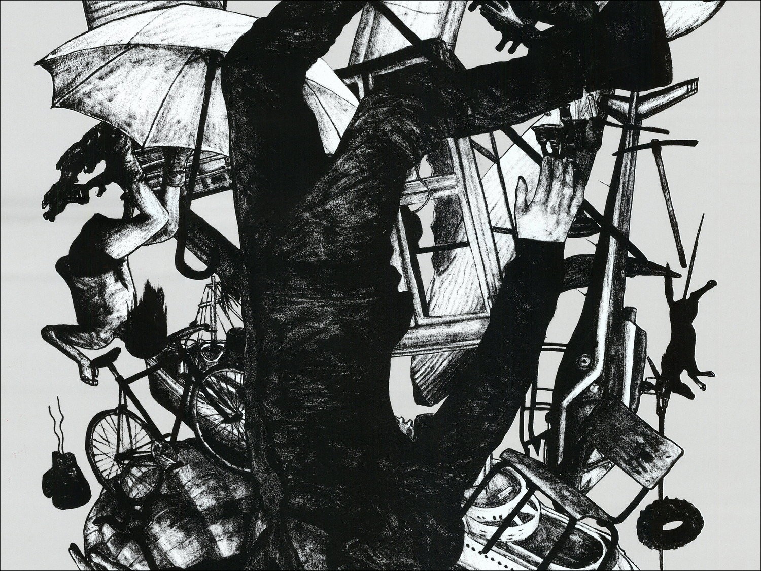 LEVALET "The Fall" (grijs) 2017 - Ondertekend origineel zeefdruk