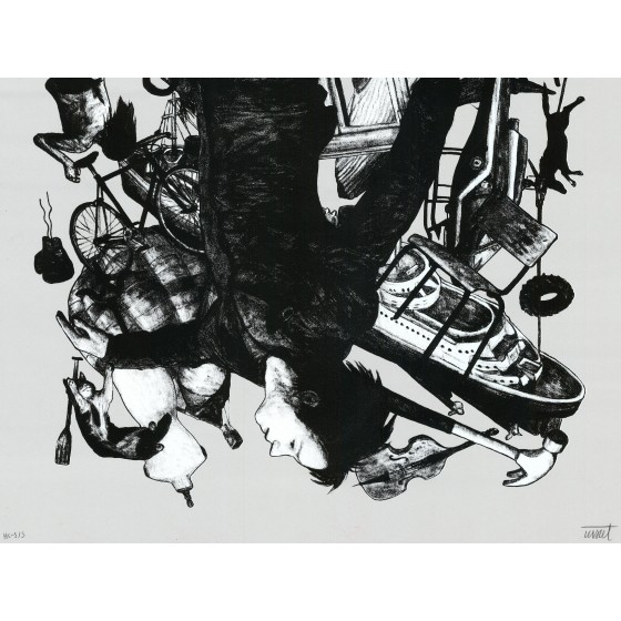 LEVALET "The Fall" (grijs) 2017 - Ondertekend origineel zeefdruk