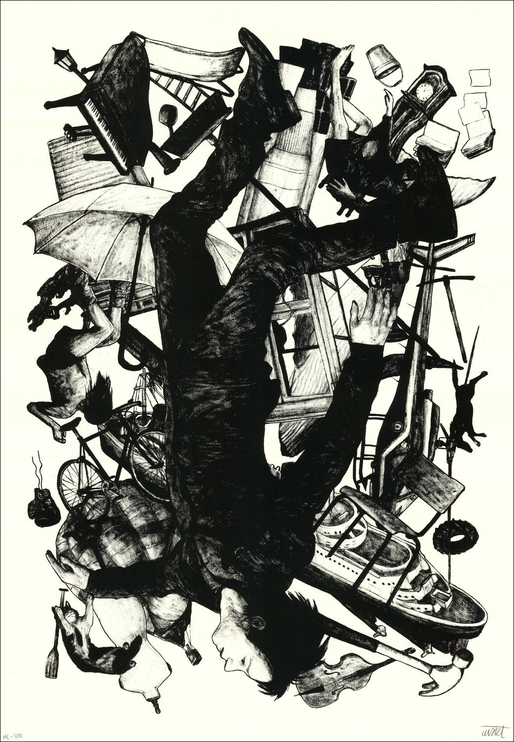 LEVALET "La Chute" (White) 2017 - Original Serigrafía firmada