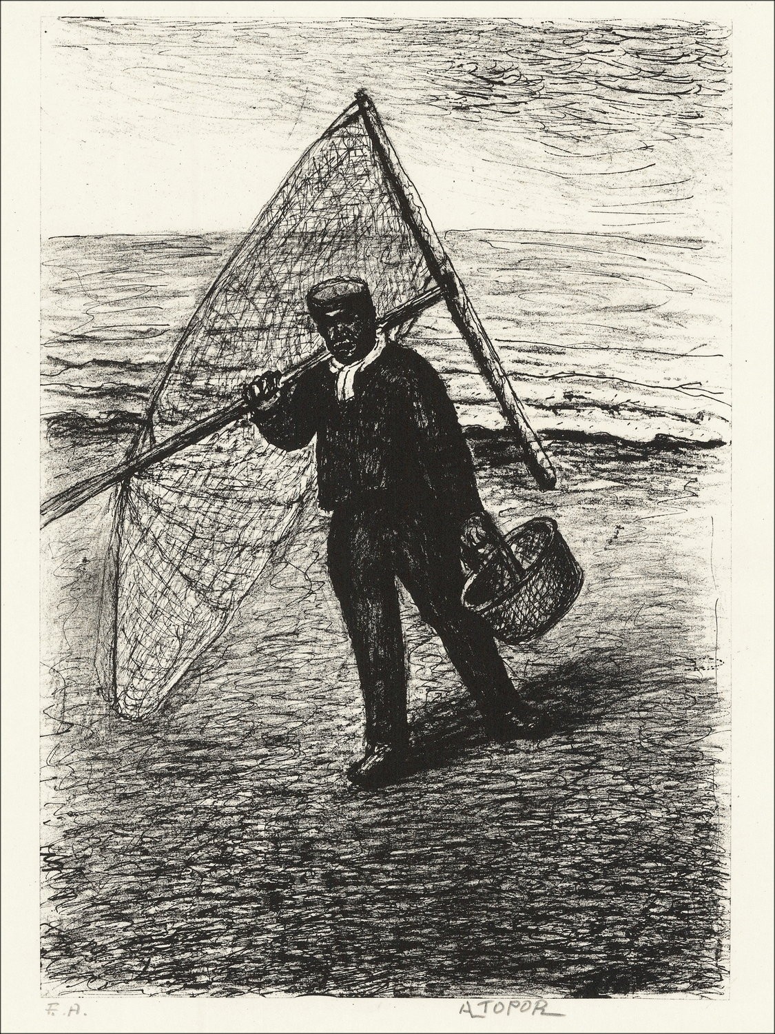 Abram Topor "Pêcheur" - Lithographie Originale E.A Signée