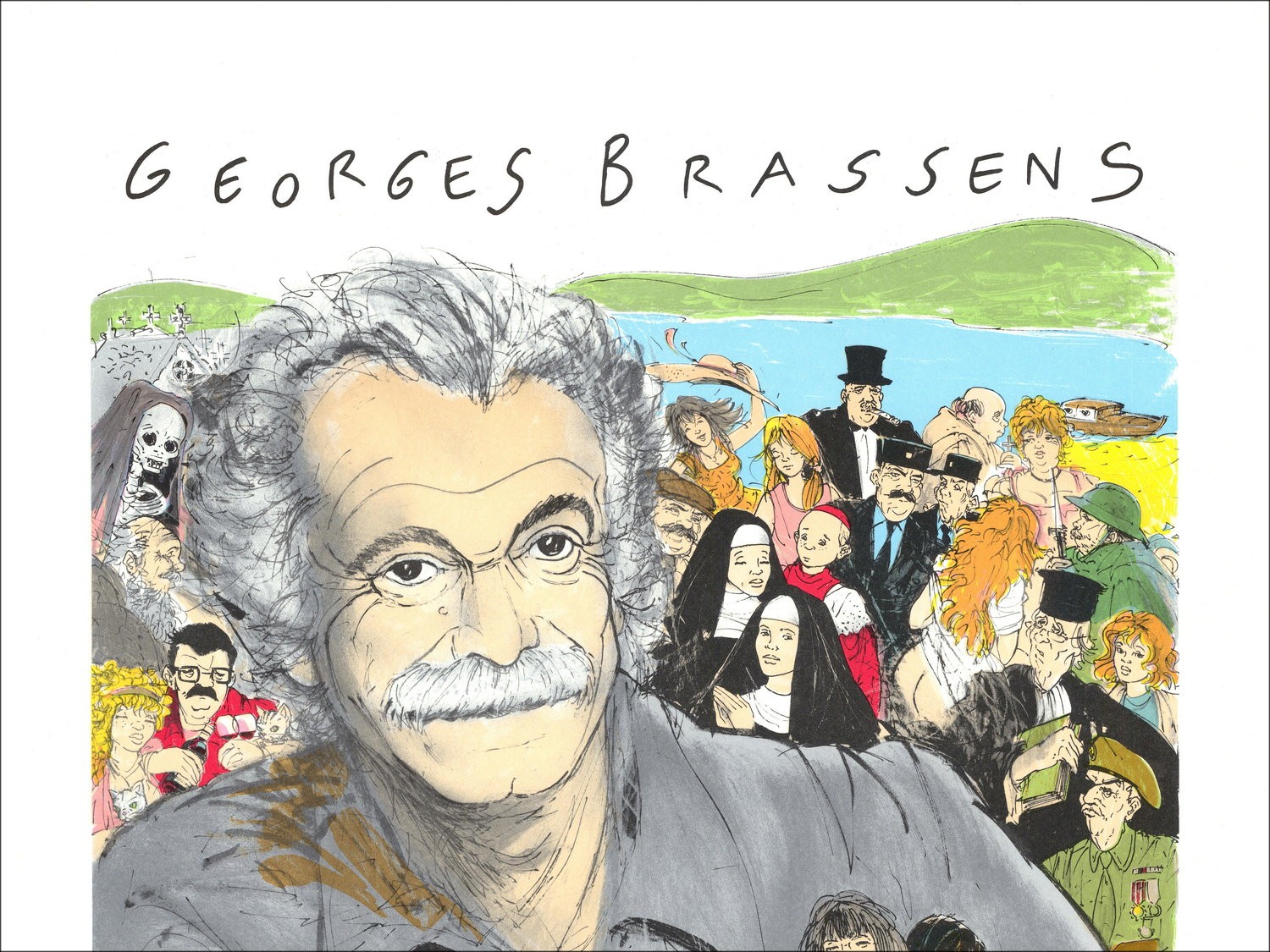 Roger Brunel "Georges Brassens" - Litografía original en papel 