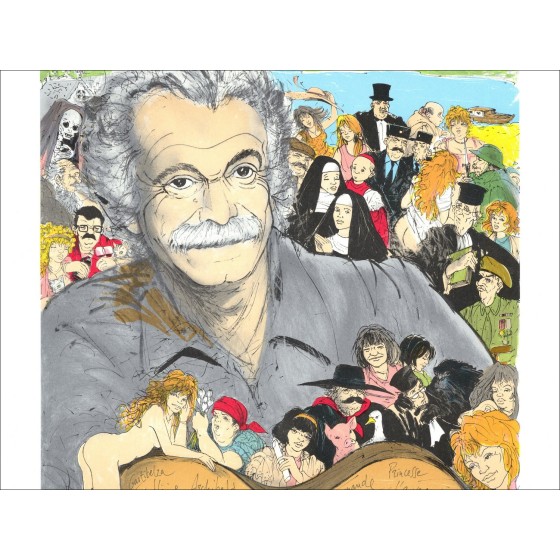 Roger Brunel "Georges Brassens" - Lithographie Originale sur Papier 