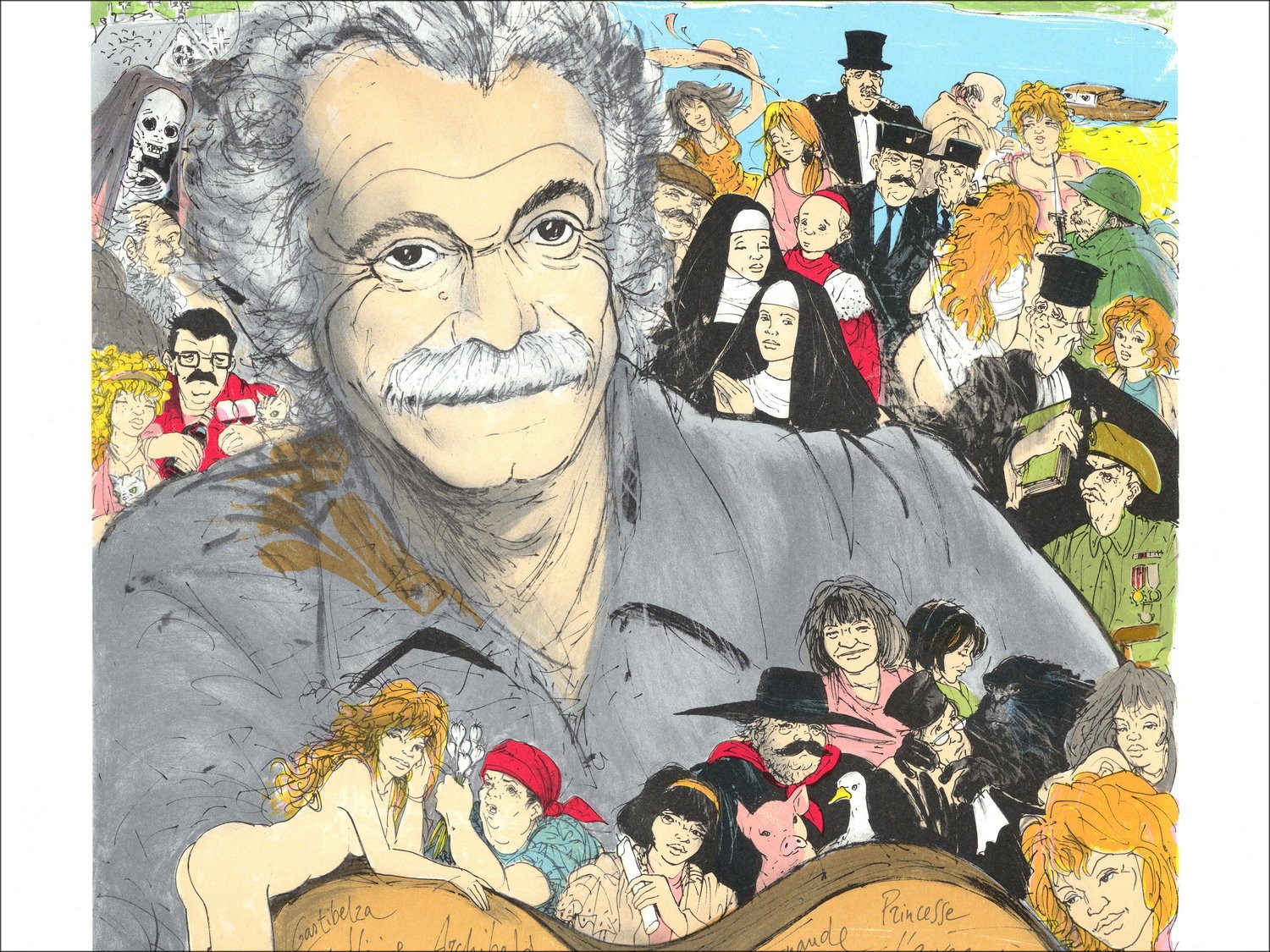 Roger Brunel "Georges Brassens" - Litografia originale su carta 