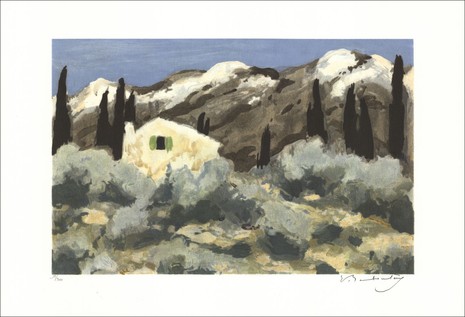 Eugene Babulène - Litografía original "La Provence, The Grey Mountain" 38x56cm - 1992