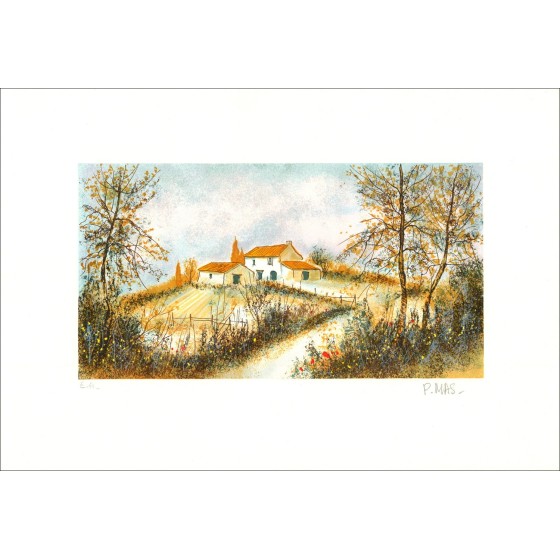Pierre Mas "Country House" - Originele ondertekende lithografie