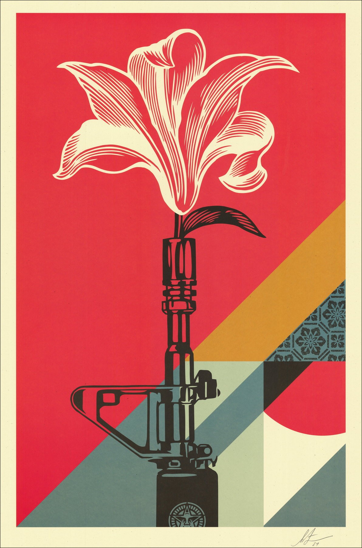 Shepart Faisy obbedisce a "AR-15 Lily" - Seta Silkscreen firmata 91x61 cm