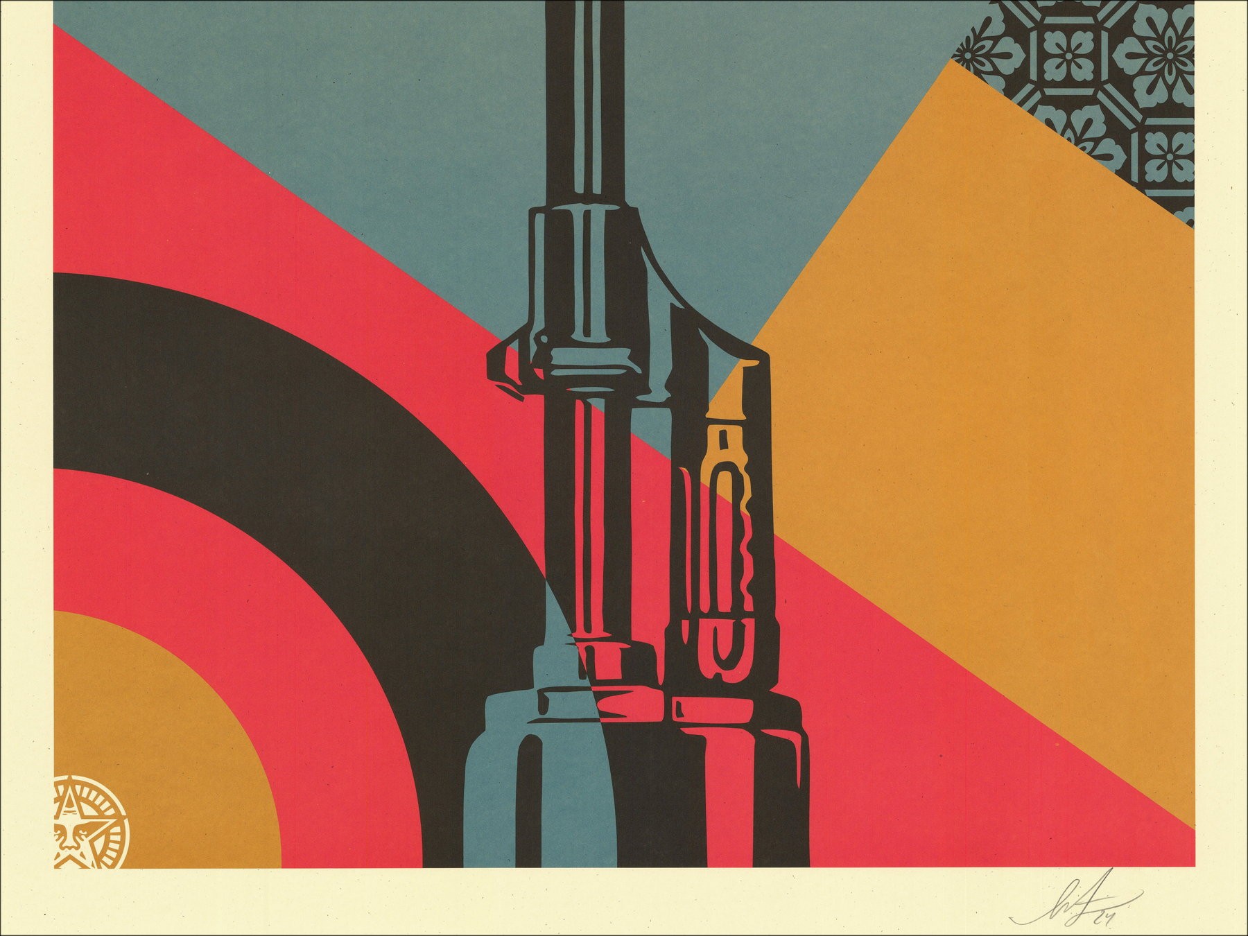 Shepard Fairey OBEY "AK47 Lotus" - Pantalla de seda exclusiva 91x61cm