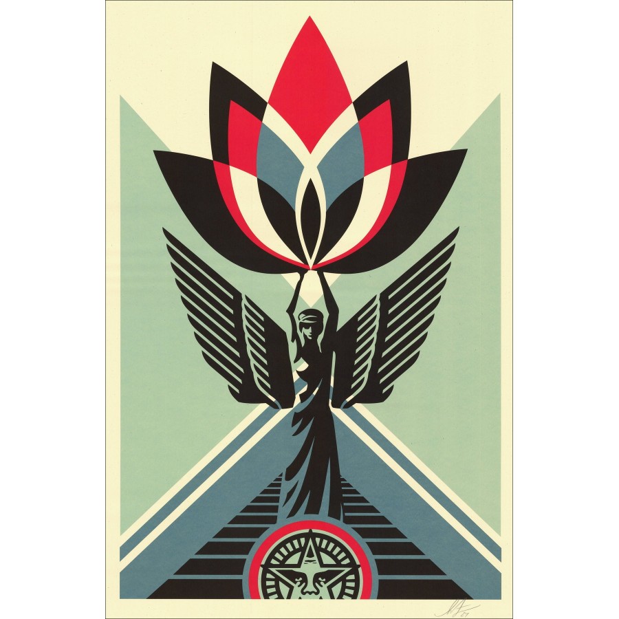 Silkscreen Shepard Fairey 'Lotus Angel' 91x61cm ondertekend | OBEY