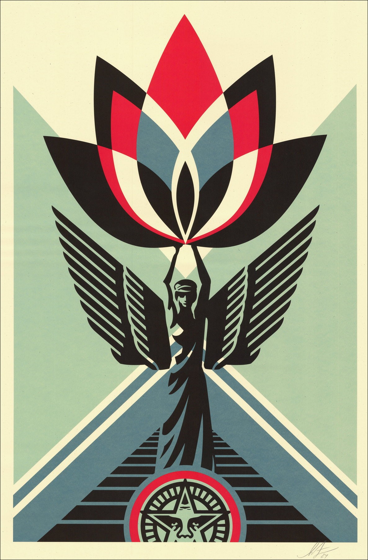 Silkscreen Shepard Fairey 'Lotus Angel' 91x61cm firmato | Obey