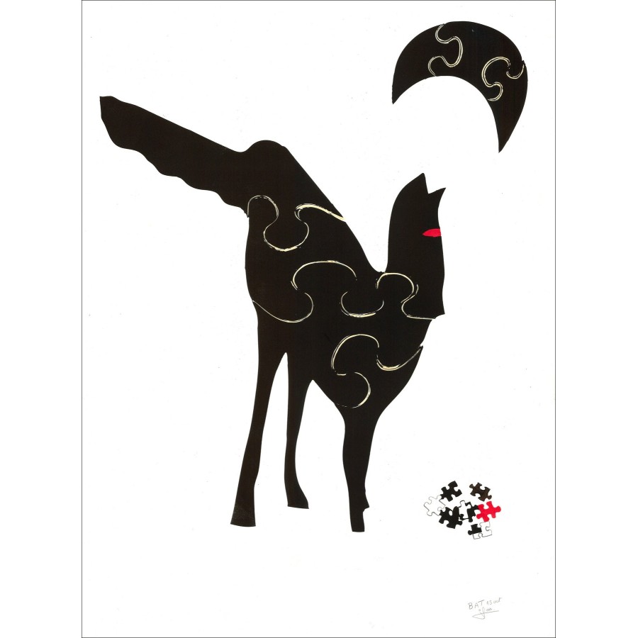 Jean Mas "Le Chat puzzle" - Lithographie Originale sur Papier Vélin