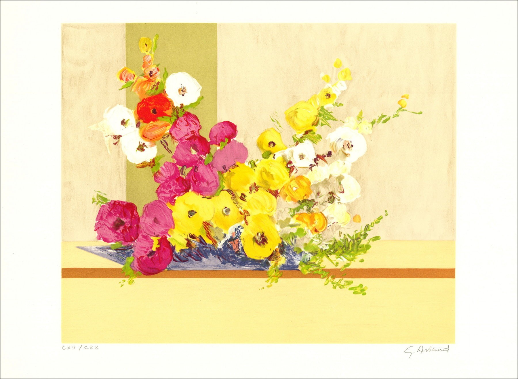 Gilbert Artaud "Bouquet de fleurs" - Litografía original firmada