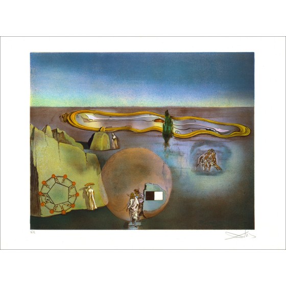 Salvador Dali (nach) - Lithographie "Suchen nach der 4. Dimension" 56x76cm