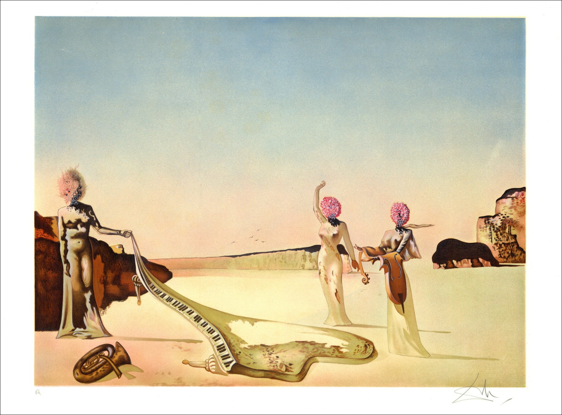 Salvador Dali (después) - Litografía "Mujeres con cabezas de flores" 56x76cm firmado en lápiz