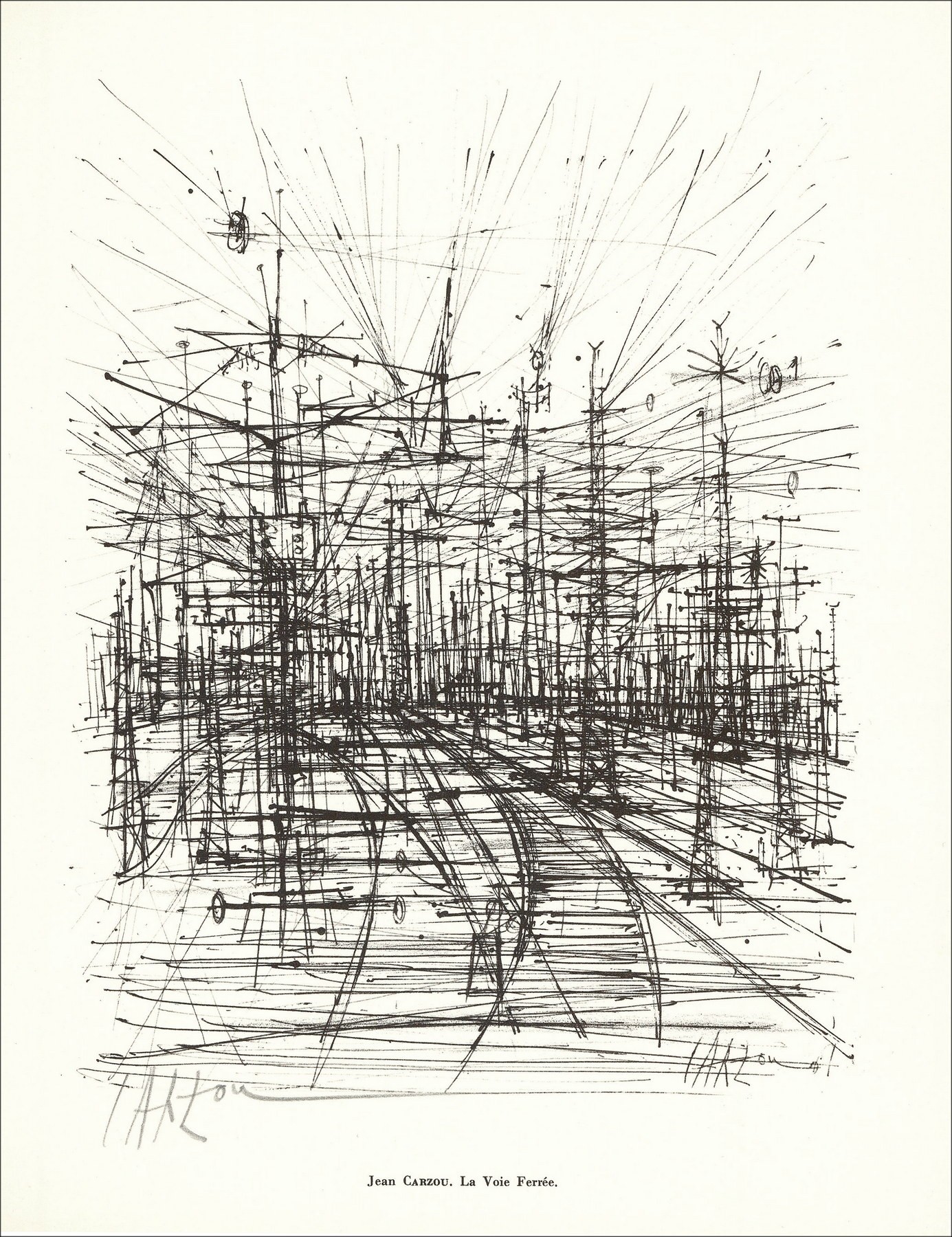 Purchase Lithograph by Jean Carzou signed in pencil "The Railway" 27x21cm - 1961
